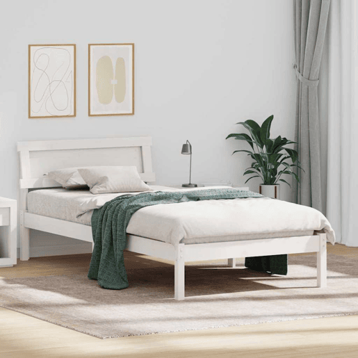 Estrutura de cama de solteiro para adultos - Branco 90 x 190 cm Madeira de Pinheiro Sólida