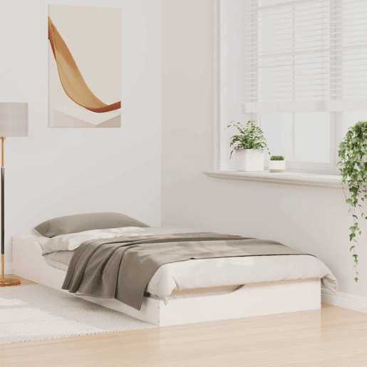 Estrutura de cama de solteiro para adultos - Branco 90 x 190 cm Madeira de Pinheiro Sólida