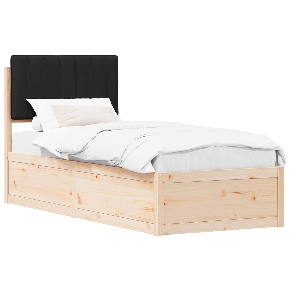 Estructura de cama simple para adultos 80x195 Negro/ Madera