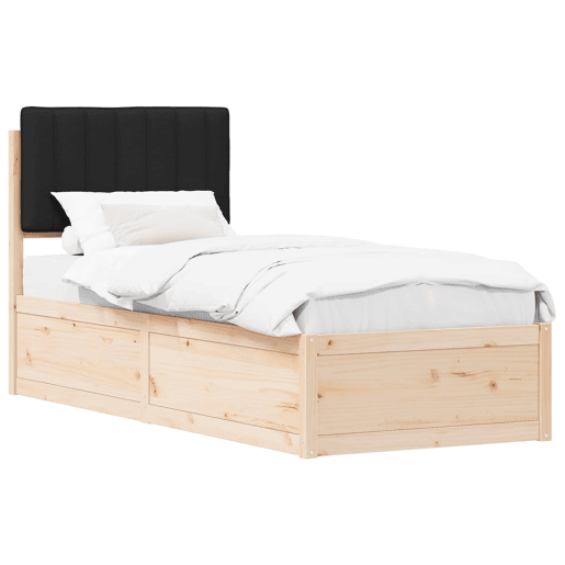 Estrutura de cama de solteiro para adultos com Cabeceira Estofada Preto 75 x 190 cm