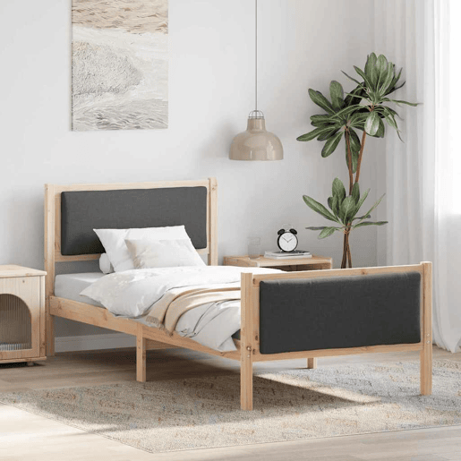 Estrutura de cama de solteiro para adultos com cabeceira Cinza Escuro 90 x 200 cm tecido