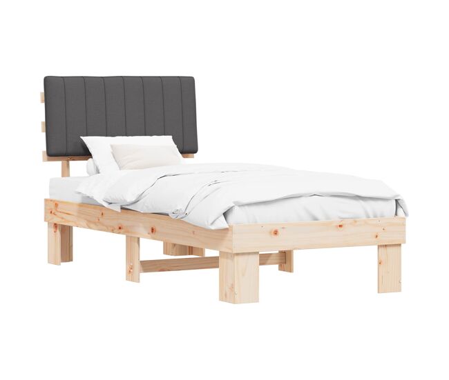 Estructura de cama simple para adultos con cabecera - tapizada gris oscuro