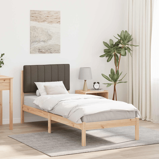 Estrutura de cama de solteiro Design com Cabeceira Estofada Cinzento-acastanhado