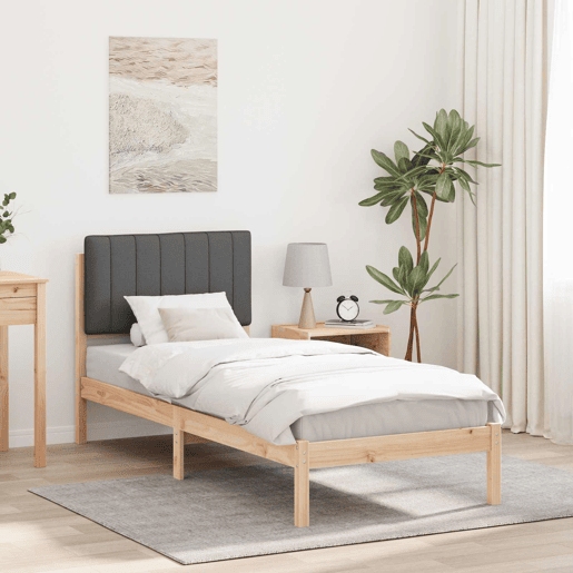 Estrutura de cama de solteiro para adultos com Cabeceira Estofada Cinza Escuro