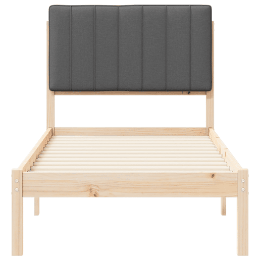 Estrutura de cama de solteiro para adultos com Cabeceira Estofada Cinza Escuro