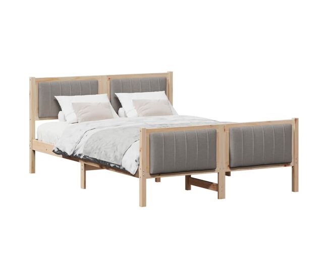 Estructura de cama matrimonial estilo con cabecera marrón y taupe 140 x 190 cm