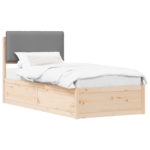 Estrutura de cama de solteiro simple com Cabeceira Estofada Cinzento-claro