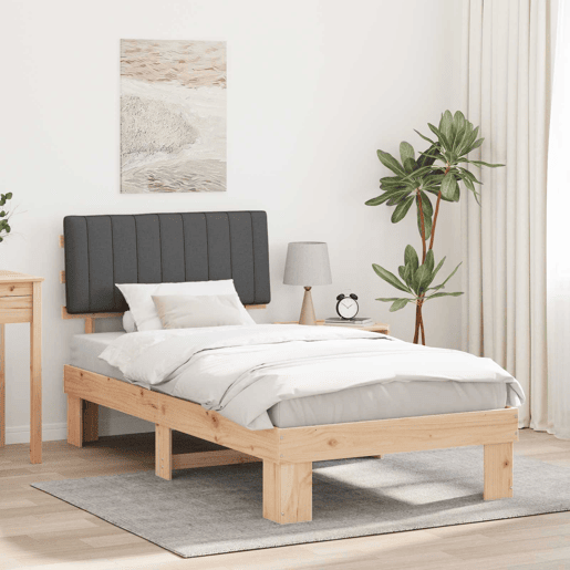 Estrutura de cama de solteiro para adultos com Cabeceira Estofada Cinza Escuro