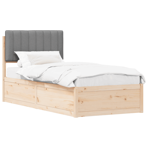 Estrutura de cama de solteiro simple com Cabeceira Estofada Cinzento-claro