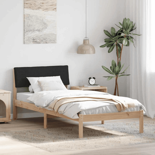 Estrutura de cama de solteiro simple com cabeceira - Castanho e preto 90 x 190 cm