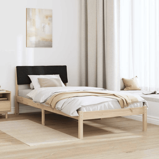 Estrutura de cama de solteiro simple com cabeceira - Castanho e preto 90 x 190 cm
