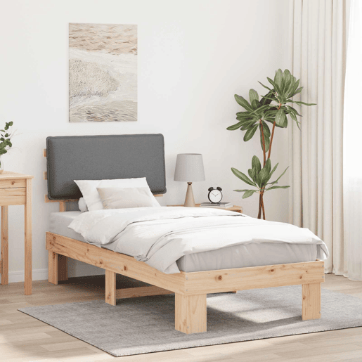 Estrutura de cama de solteiro simple com Cabeceira Estofada Cinzento-claro