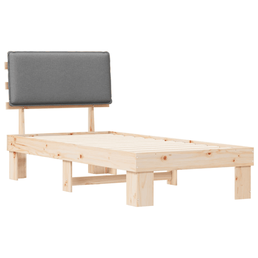 Estrutura de cama de solteiro simple com Cabeceira Estofada Cinzento-claro