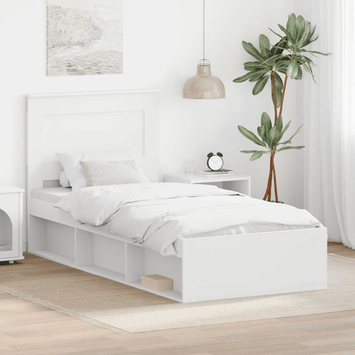 Estrutura de cama de solteiro para adultos - Branco 75 x 190 cm Madeira de Pinheiro Sólida