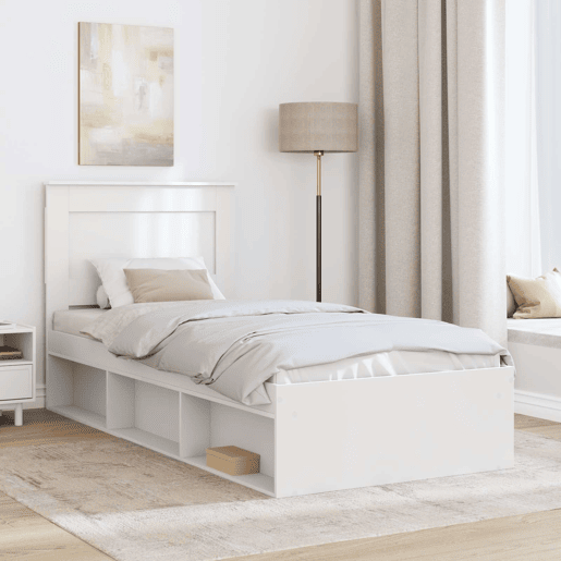 Estrutura de cama de solteiro para adultos - Branco 75 x 190 cm Madeira de Pinheiro Sólida