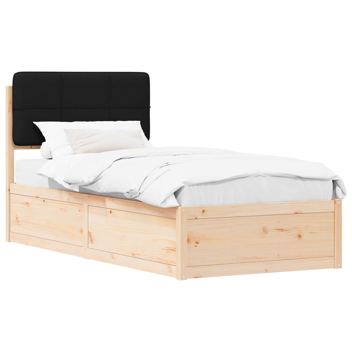 Estructura de cama simple para adultos 95x195 Negro/ Madera