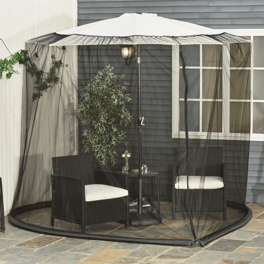 Outsunny Rede Mosquiteira para Chapéus de Sol de Jardim Ø3m Cobertura de Rede de Chapéu de Sol com Zíper e Tubo Enchido com Água para Terraço Balcão Exterior Preto