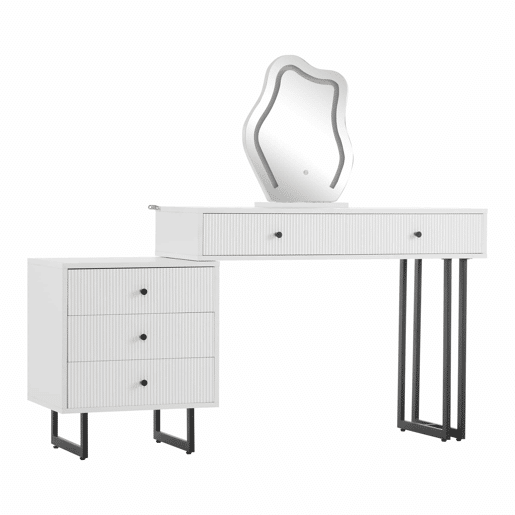 Penteadeira 100x76x40 cm - com espelho, iluminação LED de 3 cores e tampo extensível - Branco