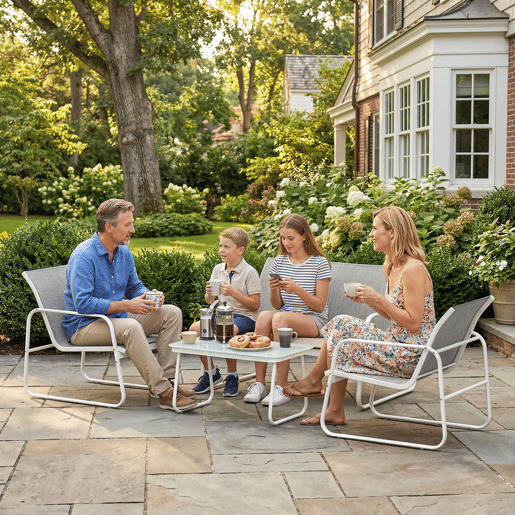 Outsunny Conjunto de Jardim Exterior de 4 Peças, Móveis de Jardim com Sofá de 2 Lugares, 2 Poltronas, Mesa de Vidro Temperado, Tecido Textilene Respirável, Estrutura de Aço, Cinzento Claro