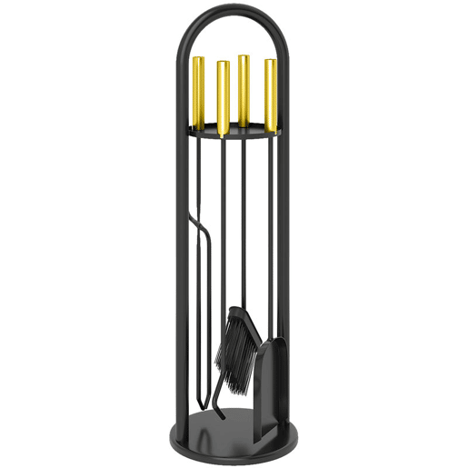 Outsunny Conjunto de Acessórios para Lareira de 5 Peças Acessórios de Metal com Vassoura Pá Par de Tenazes Atiçador e Suporte 20x20x71 cm Preto e Dourado