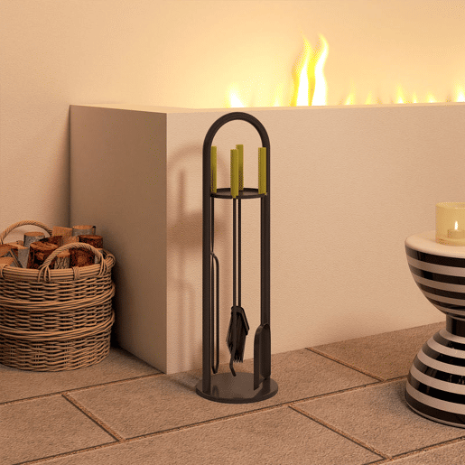 Outsunny Conjunto de Acessórios para Lareira de 5 Peças Acessórios de Metal com Vassoura Pá Par de Tenazes Atiçador e Suporte 20x20x71 cm Preto e Dourado