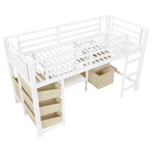 Cama individual 90x200 cm - Cama alta com arrumação, LED multicolorido, metal, sem colchão - Branco Cama individual 90x200 cm - Cama alta com arrumação, LED multicolorido, metal, sem colchão - Branco
