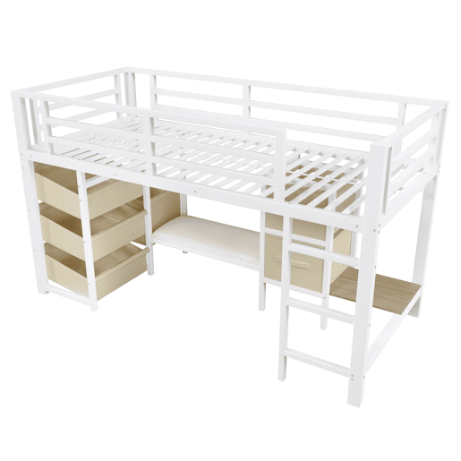 Cama individual 90x200 cm - Cama alta com arrumação, LED multicolorido, metal, sem colchão - Branco Cama individual 90x200 cm - Cama alta com arrumação, LED multicolorido, metal, sem colchão - Branco