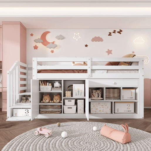 Cama infantil multifuncional 90x200 - com escada e arrumação - branco Cama infantil multifuncional 90x200 - com escada e arrumação - branco