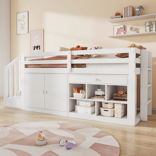 Cama infantil multifuncional 90x200 - com escada e arrumação - branco Cama infantil multifuncional 90x200 - com escada e arrumação - branco