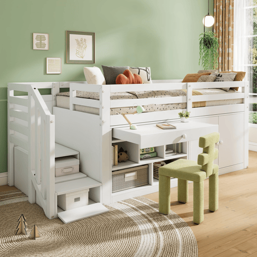 Cama infantil multifuncional 90x200 - com escada e arrumação - branco Cama infantil multifuncional 90x200 - com escada e arrumação - branco