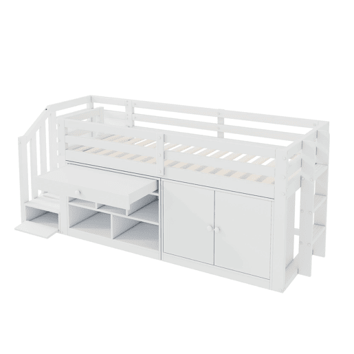 Cama infantil multifuncional 90x200 - com escada e arrumação - branco Cama infantil multifuncional 90x200 - com escada e arrumação - branco