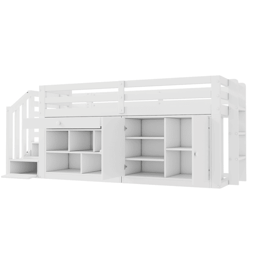 Cama infantil multifuncional 90x200 - com escada e arrumação - branco Cama infantil multifuncional 90x200 - com escada e arrumação - branco