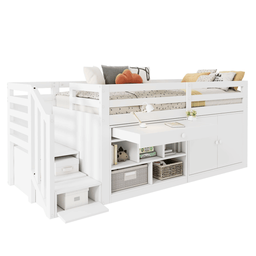 Cama infantil multifuncional 90x200 - com escada e arrumação - branco Cama infantil multifuncional 90x200 - com escada e arrumação - branco