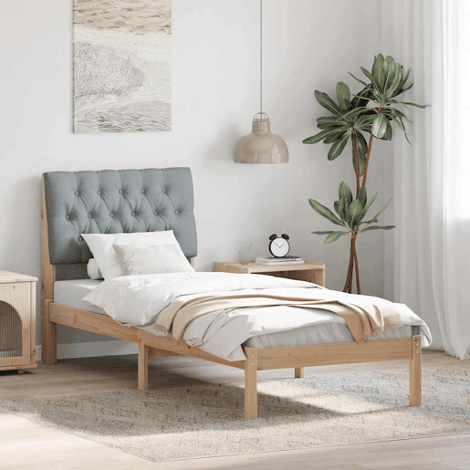 Estrutura de cama de solteiro para adultos com Cabeceira Estofada Castanho 75 x 190 cm