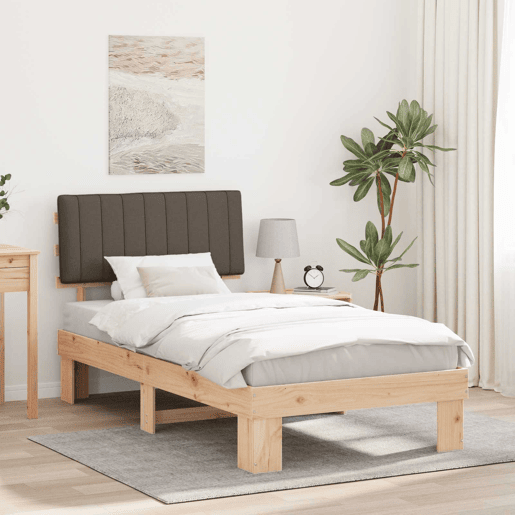 Estrutura de cama de solteiro para adultos com Cabeceira - Estofada Cinzento-acastanhado