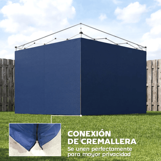 Outsunny 3 Paredes Laterais para Tendas de 3x3 m, Paredes Laterais de Substituição para Pavilhão de Tecido Oxford 210D com Fecho, para Festas, 300x200 cm, Azul Escuro