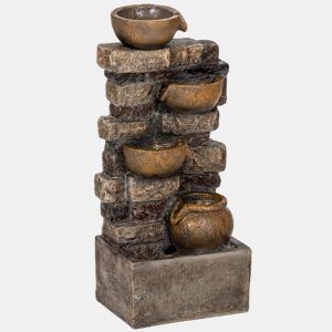 Outsunny Fonte de Água Decorativa com Iluminação LED e Bomba, Fonte de Jardim Exterior em Cascata de 5 Níveis, Fluxo Ajustável, Resistente às Intempéries, para Jardim, Terraço, Castanho Rústico