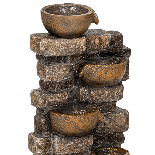 Outsunny Fonte de Água Decorativa com Iluminação LED e Bomba, Fonte de Jardim Exterior em Cascata de 5 Níveis, Fluxo Ajustável, Resistente às Intempéries, para Jardim, Terraço, Castanho Rústico