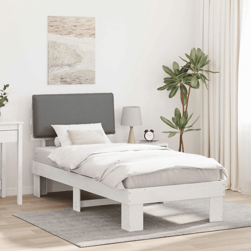 Estrutura de cama de solteiro simple com Cabeceira Estofada Cinzento-claro