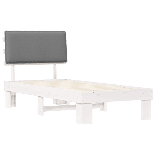Estrutura de cama de solteiro simple com Cabeceira Estofada Cinzento-claro