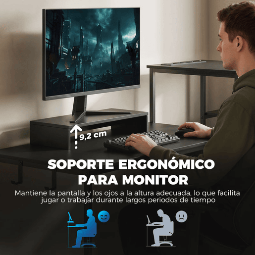 HOMCOM Mesa Gaming Dupla Secretária Extralonga de 244 cm Mesa Gamer com Estação de Carga Portos USB Suportes para Monitor Gavetas de Tecido e Ganchos para Auscultadores Preto