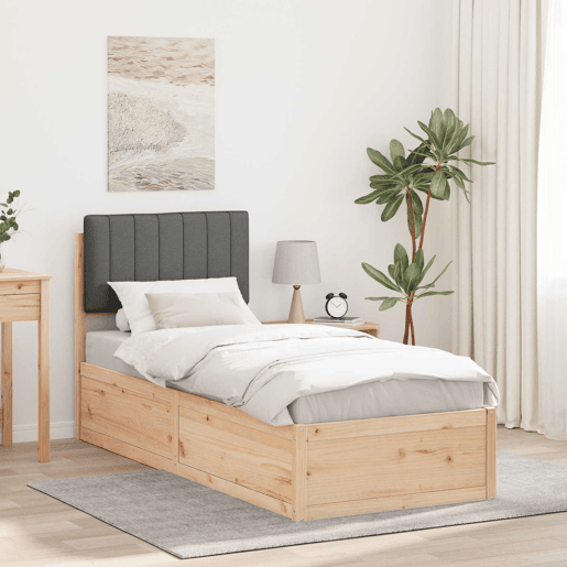Estrutura de cama de solteiro para adultos com Cabeceira Estofada Cinza Escuro