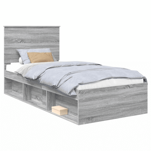 Estrutura de cama de solteiro com cabeceira - Cinza Sonoma 90 x 190 cm