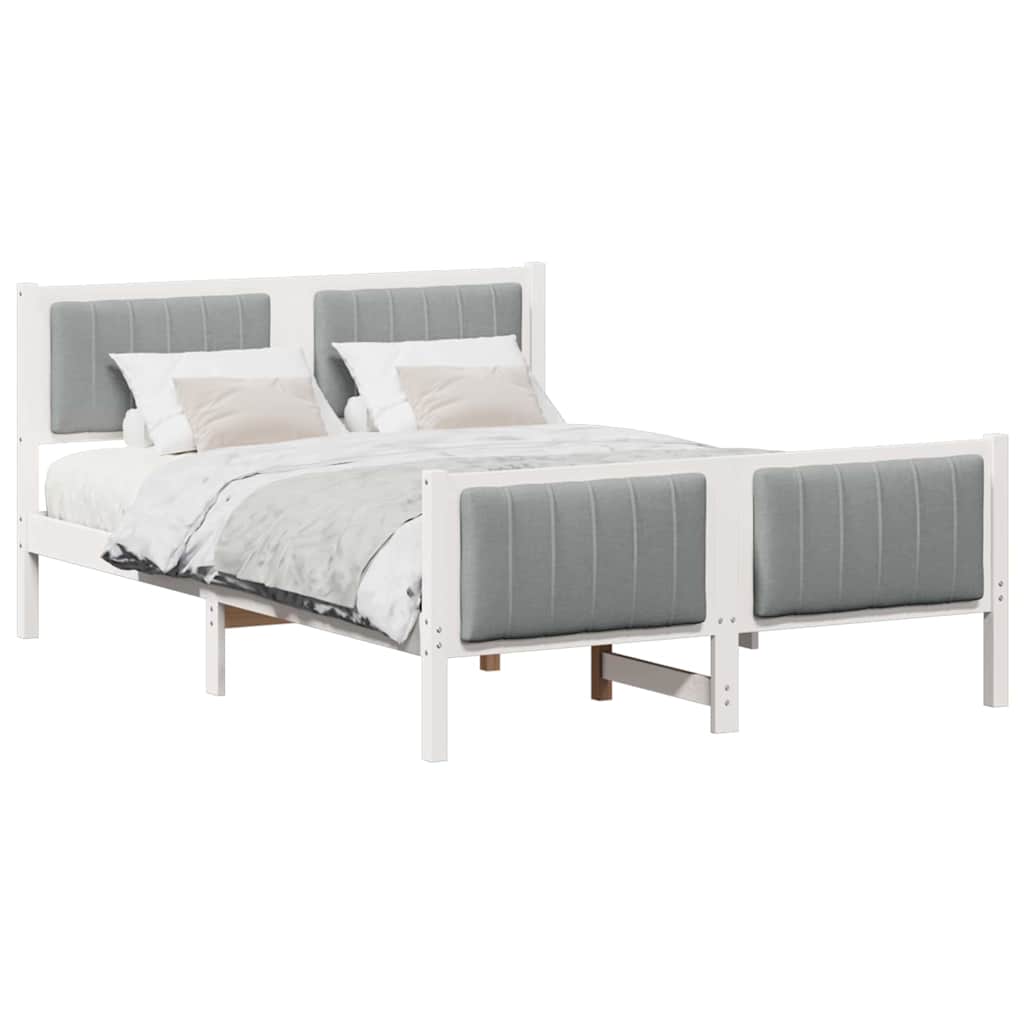 Estructura de cama matrimonial estilo con cabecera y gris claro 140 x 190 cm