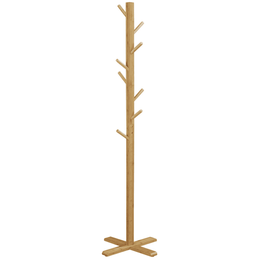 HOMCOM Cabide de Pé em Bambu com 8 Ganchos para Pendurar Bolsas e Chapéus no Corredor Entrada Quarto 49,5x49,5x178 cm Madeira