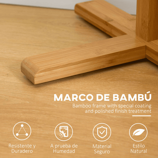 HOMCOM Cabide de Pé em Bambu com 8 Ganchos para Pendurar Bolsas e Chapéus no Corredor Entrada Quarto 49,5x49,5x178 cm Madeira