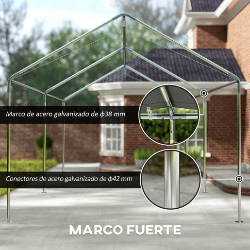 Outsunny Tenda Garagem para Carro 3x6 m Abrigo Exterior Portátil com Estrutura de Aço Galvanizado Impermeável, Anti-UV Tenda de Jardim com Acessórios para Eventos Festas Cinzento