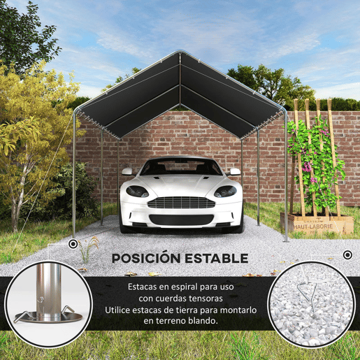 Outsunny Tenda Garagem para Carro 3x6 m Abrigo Exterior Portátil com Estrutura de Aço Galvanizado Impermeável, Anti-UV Tenda de Jardim com Acessórios para Eventos Festas Cinzento