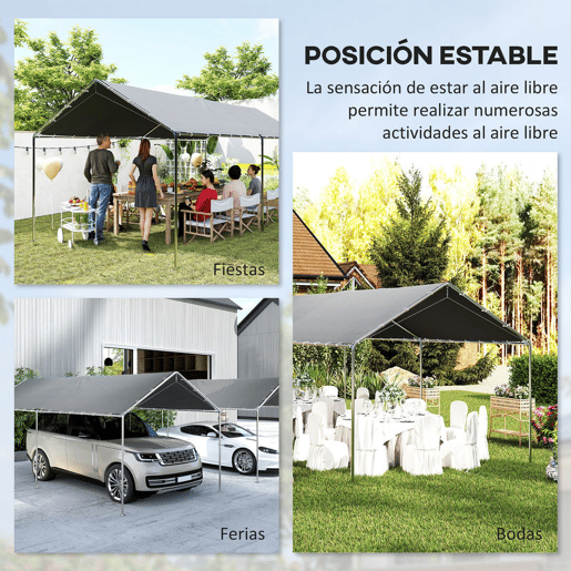 Outsunny Tenda Garagem para Carro 3x6 m Abrigo Exterior Portátil com Estrutura de Aço Galvanizado Impermeável, Anti-UV Tenda de Jardim com Acessórios para Eventos Festas Cinzento