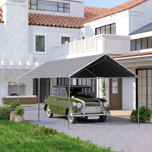 Outsunny Tenda Garagem para Carro 3x6 m Abrigo Exterior Portátil com Estrutura de Aço Galvanizado Impermeável, Anti-UV Tenda de Jardim com Acessórios para Eventos Festas Cinzento